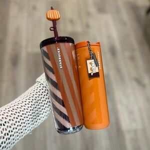 NWT Starbucks 2025 Orange Pumpkin PSL Insulated Cup & Maroon Cup w/ Pumpkin Top
